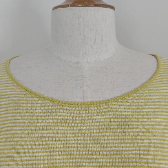 Eileen Fisher Organic Linen Cotton Bateau Sweater Petite Large Yellow Striped - Picture 3 of 8